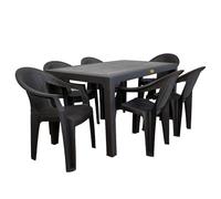 Set da Giardino in Polipropilene Rattan Sintetico, Tavolo 150x90 + 6 Sedie con Braccioli, Esterno e Giardino, Colore Marrone Wengè, Resistente e Facile da Pulire