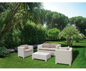 SET DA GIARDINO IN POLYRATTAN MOD. MARATEA COMPLETO DI CUSCINI PAPILLON