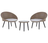 Set da Giardino in Rattan Beige con Tavolino e 2 Poltrone più Cuscini Ortigia