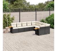 Set da giardino in rattan PE 9 pezzi, nero, divano modulare con cuscini, tavolino pieghevole con sollevamento a gas, fodere lavabili rimovibili, mobili per terrazza e patio