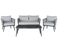 Set da Giardino in Rattan PE Nero Cuscini Grigi a 4 Posti con Tavolino Preveza
