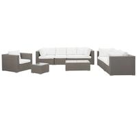 Set da Giardino in Simil Rattan Marrone Chiaro Cuscini Taupé 8 persone Maestro