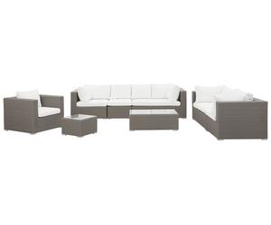 Set da Giardino in Simil Rattan Marrone Chiaro Cuscini Taupé 8 persone Maestro