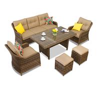 Set da giardino in technorattan Toledo Apetito 5 con pouf marrone Garden Point