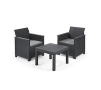 SET TAVOLINO + 2 POLTRONE GIARDINO RATTAN KETER EMMA BALCONY ANTRACITE