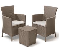 Set Tavolino e 2 Poltrone da Giardino Effetto Rattan Keter Iowa Balcony Cappuccino - 408936