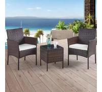 BAKAJI Set Mobili da Giardino 2 Poltrone e 1 Tavolino in Rattan PE Impermeabile per Esterno con Cuscini Beige, Arredo Terrazzo, Giardino, Esterni, Salotto Resistente alle Intemperie (Marrone)