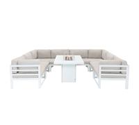 Set da Giardino Modulabile Bianco 9 Pezzi con Divano, Tavolo e Braciere da