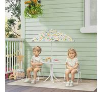 Set da Giardino per Bambini 2-5 Anni con Tavolino Rotondo, 2 Sedie Pieghevoli e un Ombrellone, Bianco