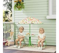 Set da Giardino per Bambini 2-5 Anni con Tavolino Rotondo, 2 Sedie Pieghevoli e un Ombrellone, Verde