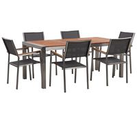 Set Da Giardino Tavolo Con Piano In Legno Di Teak E 6 Sedie Grigie Grosseto