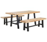 Set da Giardino Tavolo e 2 Panche in Legno di Acacia Chiaro Gambe Nere Scania