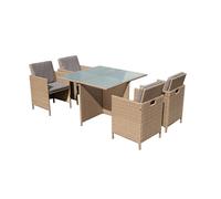 SET DA GIARINO "ARENA" COLORE MARRONE CON 4 POLTRONE E TAVOLO CON TOP IN VETRO