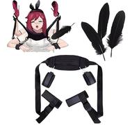 Set da ginnastica - 1 cintura regolabile per allenamento fitness e 3 bacchette con piume - Cintura di sostegno per il corpo adatta allo yoga (Nero)
