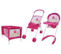 Set da gioco a 3 pezzi con passeggino, sedia e lettino - Fiori