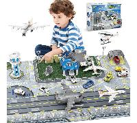Set da gioco aeroporto, include mappa del gioco, torre di controllo, radar, container, hangar, aereo da trasporto, jet passeggeri, veicoli. Giocattolo educativo STEM e regalo per compleanni/Natale/Cap