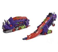 Set da gioco con dinosauro furgone, 2 in 1, pieghevole, con 4 auto da corsa, giocattolo portatile per camion trasformabile, dal veicolo di trasporto ai triceratopi, adatto per bambini dai 3 anni in su