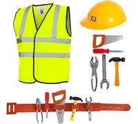 Set da gioco da costruttore per bambini, 8 pezzi, travestimento da imprenditore edile con cintura per attrezzi (5 attrezzi unici), costume da operaio edile, per ragazzi e ragazze (S: 4-6 anni)