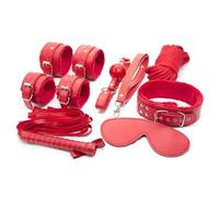 Set da gioco di ruolo in pelle da 8 pezzi, rosso, con manette, collare, maschera e corde