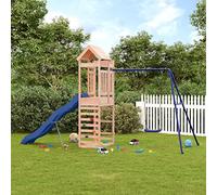 Set da Gioco Esterno in Legno Massello di Douglas, Torre con Scivolo Ondulato Altalena Singola e Sabbiera, 407 x 185 x 239 cm, Legno di Douglas, per Bambini 3-8 Anni