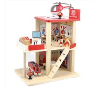 Set da gioco in legno con camion dei pompieri, elicotteri, vigili del fuoco e accessori, gioco di ruolo per l'apprendimento prescolare, giocattolo educativo per bambini dai 3 anni in su