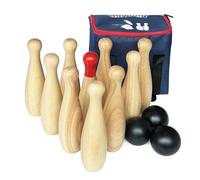 Set da gioco in legno da bowling - 10 perni e 3 palline in una borsa per il trasporto (23 cm di altezza, naturale)
