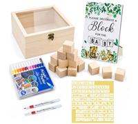 Set da gioco in legno per baby shower, 176 pezzi, con blocchi di legno, matite da colorare, stencil e scatola portaoggetti, gioco fai da te per baby shower, gender reveal e battesimo