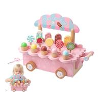 Set da gioco per per bambini - Carretto in legno, set da gioco per bancone dei gelati per bambini | Per feste di compleanno Ragazzi Ragazze Età 3-6 Cucina Generi alimentari Picnic Ristorante Su