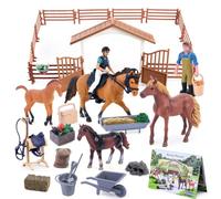 Set da gioco realistico da 43 pezzi con accessori da fattoria per bambini | Set di giocattoli per cavalli con 4 cavalli, cavalieri e contadini, animali della fattoria, giocattolo per feste