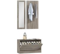 Set da Ingresso con Scarpiera Appendiabiti e Specchio in Legno e Vetro Grigio