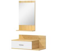 Set Da Ingresso Con Specchio Con Mensola E Mobiletto A Parete Con Cassetto E 2 Ripiani Aperti, In Legno E Vetro