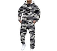 Set da jogging da uomo con stampa mimetica, tuta da uomo, set di 2 pezzi, con felpa con cappuccio + pantaloni larghi sportivi per autunno inverno caldo, abbigliamento sportivo felpe + pantaloni