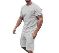 Set da jogging estivo da uomo, 2 pezzi, taglio oversize, maglietta a maniche corte per il tempo libero, perfetta come loungewear, pigiama o per attività di fitness leggere, grigio chiaro, L