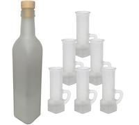 Set da liquore bottiglia e 6 bicchieri in vetro satinato bianco per il freezer safe limoncello vodka elegante e professionale made in Italy