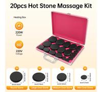 Set da massaggio con pietre calde da 20 pezzi Set da massaggio con scatola riscaldante Set di pietre da massaggio con pietre di basalto Dispositivo di riscaldamento per spa con impacco caldo