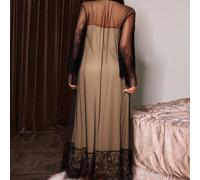 Set da notte da donna composto da una camicia da notte lunga in pizzo e patch e un accappatoio in rete, 2 pezzi L,M,S,XLColore unicoTessuto in maglia,Tessuto in tulle