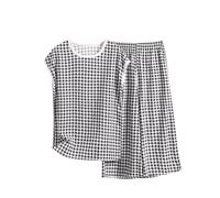 Set da notte in due pezzi per le donne Loungewear stampato in cotone artificiale set di grandi dimensioni sottile sciolto abbigliamento per la casa biancheria intima vestiti, Grigio, XL
