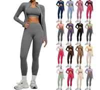 Set da palestra da donna, 2 pezzi, giacca da palestra con cerniera da donna e leggings sportivi senza cuciture per donne, blocchi di colore, pilates, yoga, jogging, per allenamento, set di top e