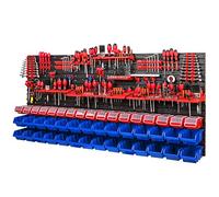 Set da parete per attrezzi, 1728 x 780 mm, con supporti per attrezzi e scatole impilabili con coperchio, scaffale da officina, scaffalatura per riporre oggetti (blu/rosso)
