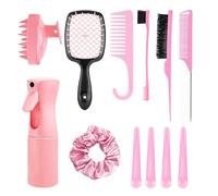 Set da parrucchiere da 12 pezzi: spazzola per capelli, pettine a denti larghi, flacone spray per acconciature, pettine per coda dei capelli, fasce per capelli, strumenti per lo styling di qualità da