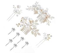 Set da parrucchiere da sposa bianco 4 pezzi con 6 forcine per capelli bianche Accessori da sposa Pettini per capelli da sposa Forcine per capelli floreali Gioielli