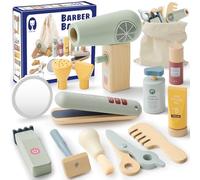 Set da Parrucchiere per Bambini in Legno con Asciugacapelli Piastra per Capelli Pettine Specchio Styling Capelli Rasatura Gioco Salone Rasoio Parrucchiera Giocattoli Regalo per Bambini 3 4 5 6 7 8