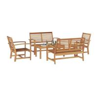 Set da Patio in Teak Massiccio: 2 Sedie, 1 Panca, 1 Tavolo in Marrone Naturale. Mobili da Esterno Robusti, con Copertura Protettiva Inclusa. Facile da Montare, Stile Tradizionale per Giardino o Balco