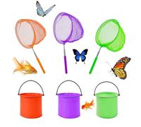 Set da pesca 6 pezzi per bambini: 3 reti telescopiche + 3 secchielli da pesca pieghevoli e impermeabili. Ideale per pescare all'aperto, catturare insetti e farfalle, verde + arancione + viola.