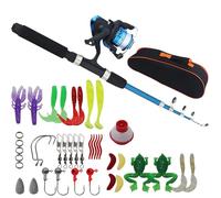 Set da pesca completo per principianti per bambini, set da pesca per bambini, 1,5 m, con mulinello, scatola per esche B-blu, canna da pesca telescopica e borsa per il trasporto, set di accessori da