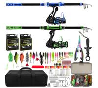 Set da pesca con canna da pesca telescopica da 1,8 m in carbonio 30T | Mulinello in metallo 2000, rapporto 5,2:1, 100 m, 0,24 mm/12 kg, lenza intrecciata a 4 vie, scatola per esche e borsa per il