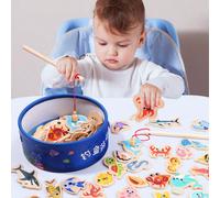 Set da pesca in legno per bambini, gioco di puzzle educativo precoce per bebè, set di simulazione cognitiva di biologia marina magnetica divertente a cartoni animati (15 buste di piccoli pesci assegna