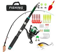 Set da pesca leggero per bambini, canna da pesca telescopica e mulinello, combo con kit completo per esche e borsa per il trasporto, set da pesca mimetico da 150 cm, per principianti e giovani (verde)