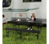 Set da Pic Nic Pieghevole a 3 Pezzi con Tavolo e 2 Panche in HDPE e Metallo, Nero