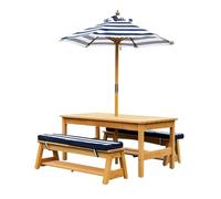 Set da picnic per bambini in legno con ombrello e cuscini rimovibili, tavolo da picnic all'aperto per bambini, per cortile, prato, patio, perfetto per appuntamenti di gioco e riunioni di famiglia